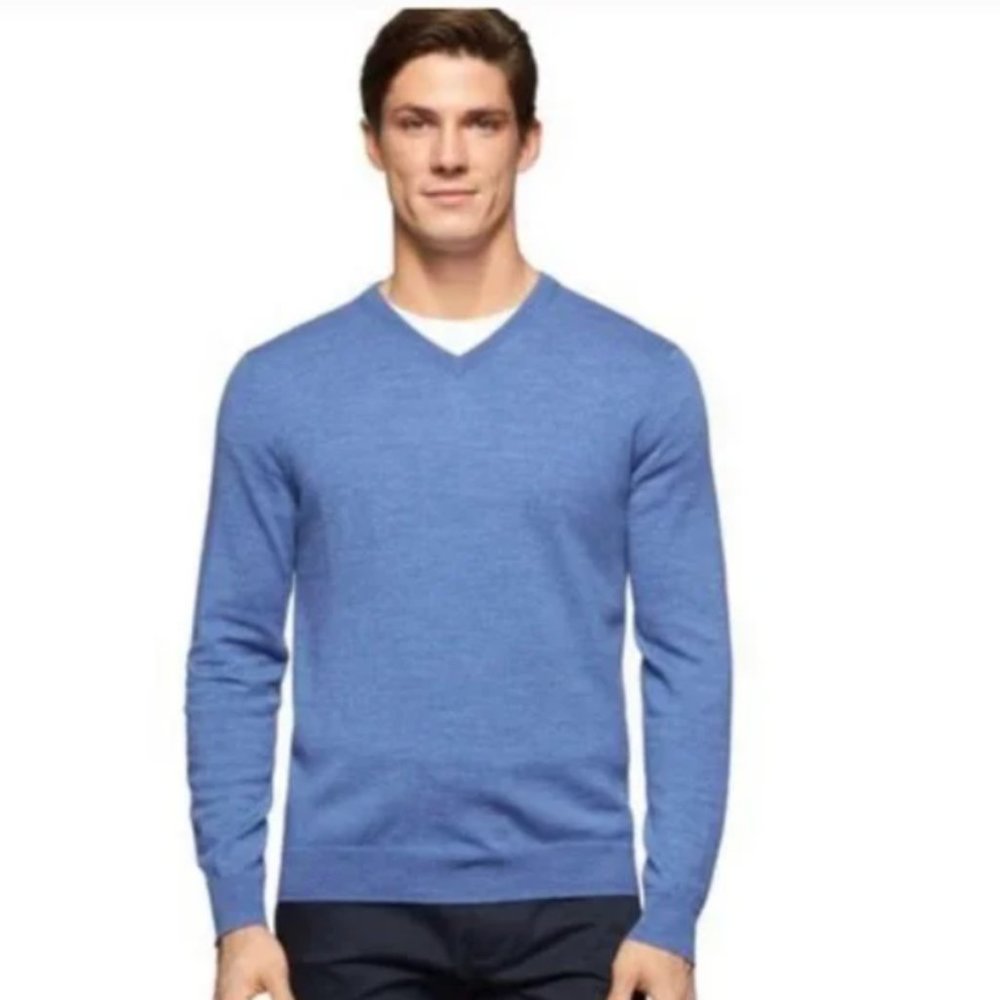 Calvin Klein Mens Blue Wool V-Neck Sweater